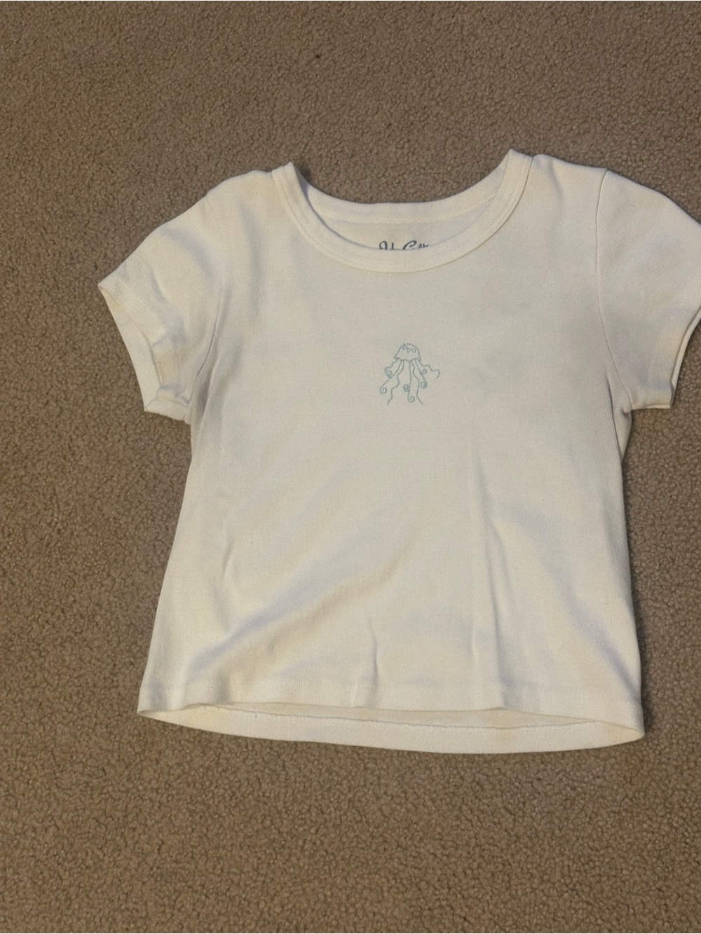 White Short-Sleeve Tee with Light Blue Jellyfish Graphic